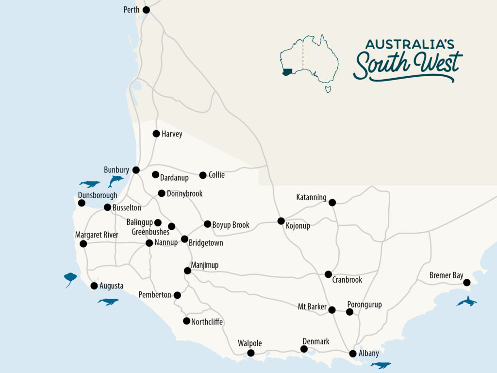 south west of wa - map