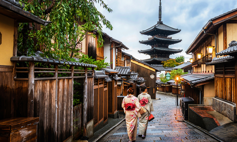 Kyoto, Japan Culture Travel - Asian traveller wearing traditional Japanese kimono walking in Higashiyama district in the old town of Kyoto, Japan. Qantas tours