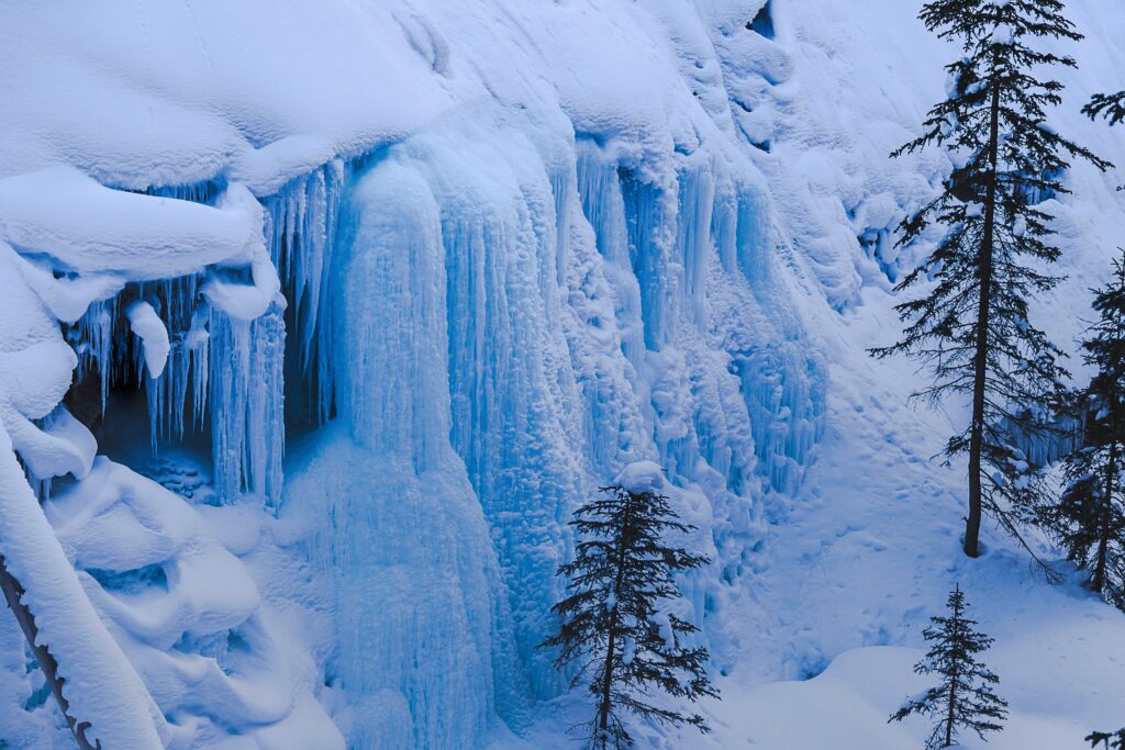 Spectacular frozen falls at Johnstone Canyon